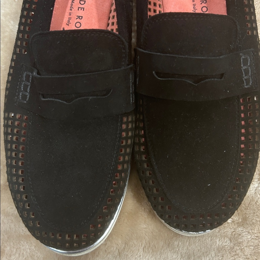 Black Suede womens Loafers EU 38.5 US 8.5 Italy comfy designer slip on luxury - Picture 15 of 16